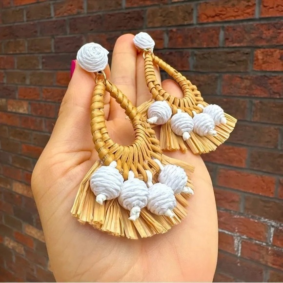 Mykonos Bohemian Raffia Rattan Breaded Earrings - Picture 4 of 6